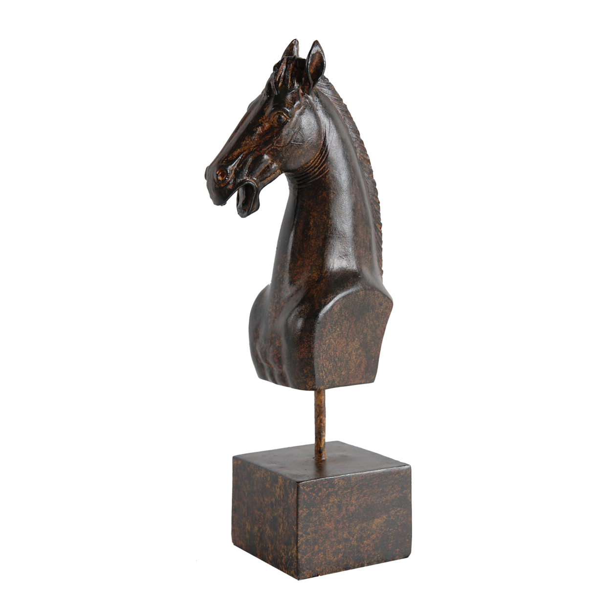 Don 11 Inch Horse Bust Statuette, Tabletop Accent Decor, Brown Resin, Metal- Saltoro Sherpi