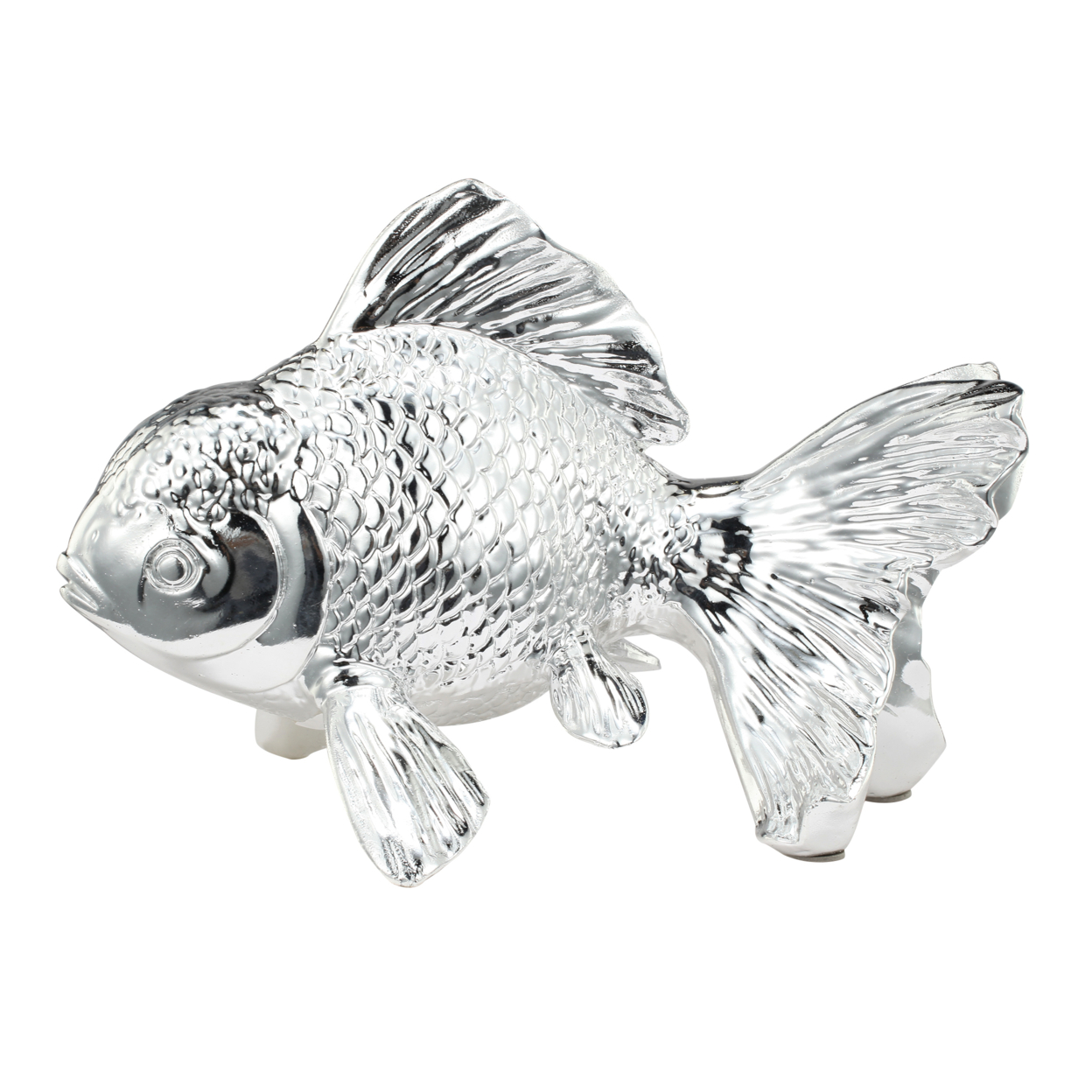 Don 10 Inch Goldfish Accent Figurine, Tabletop Decor, Chrome Finished Resin- Saltoro Sherpi