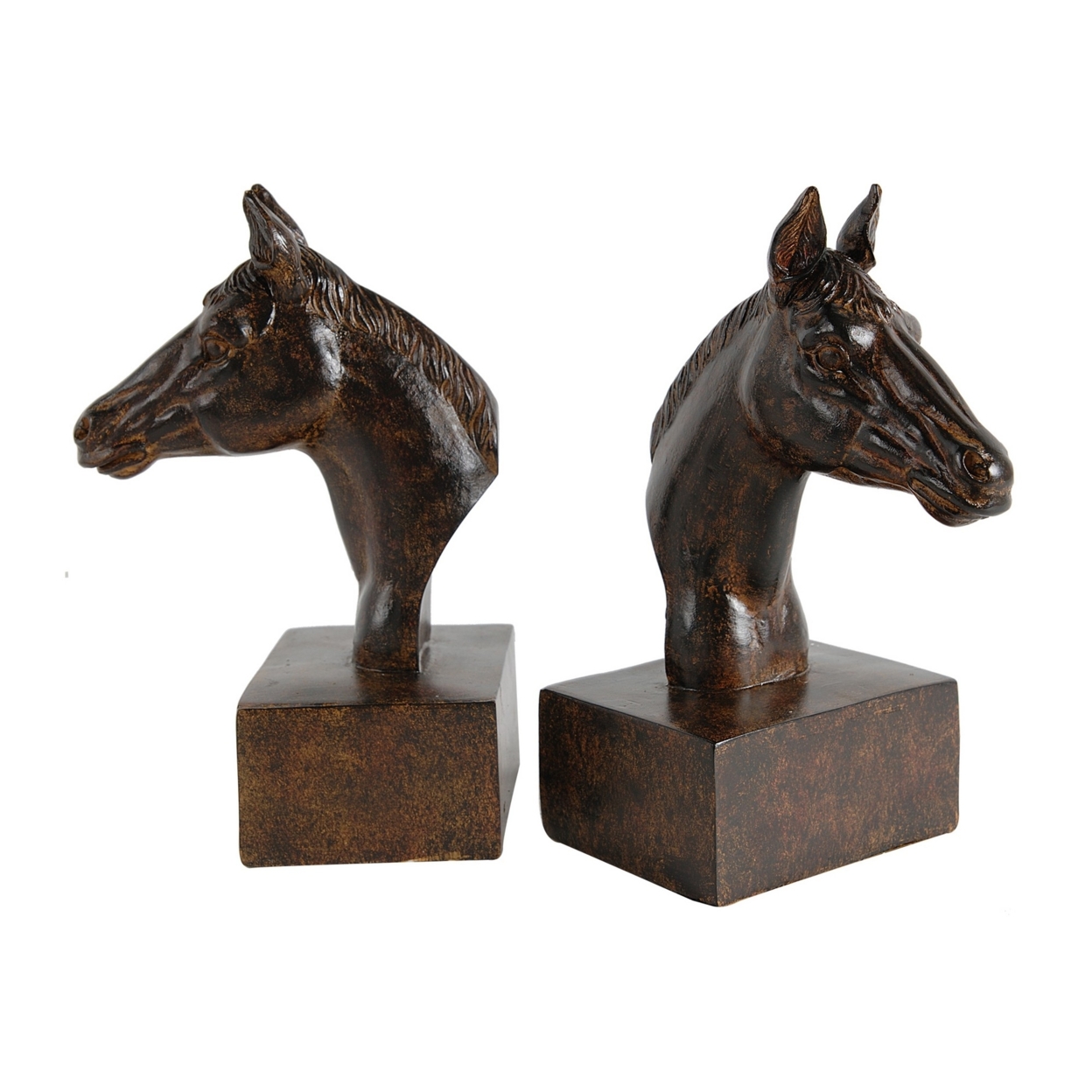 Ari Set Of 2 Bookends, Elegant Realistic Horse Bust FIgurines, Dark Brown- Saltoro Sherpi