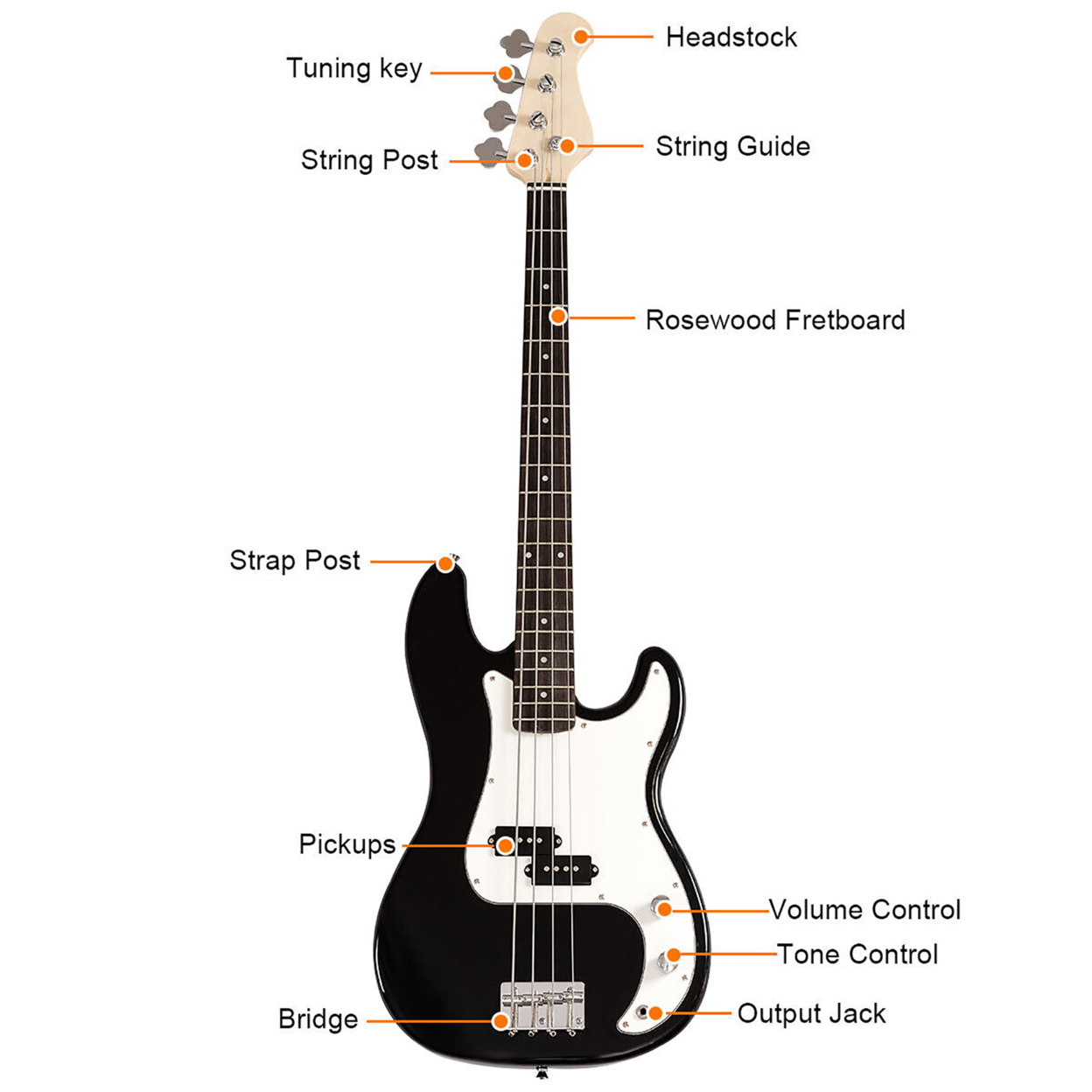 Electric Bass Guitar Full Size 4 String W/ Bag Strap Guitar Pick Amp Cord Black