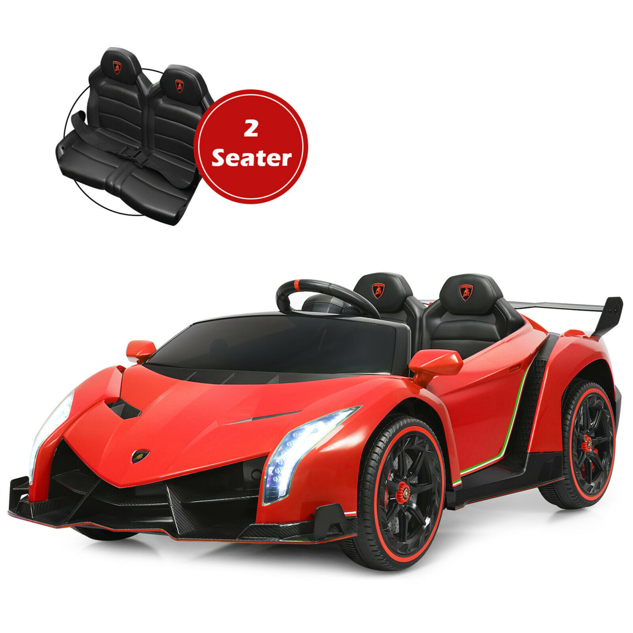 12V 2-Seater Licensed Lamborghini Kids Ride On Car W/ RC & Swing Function - Red