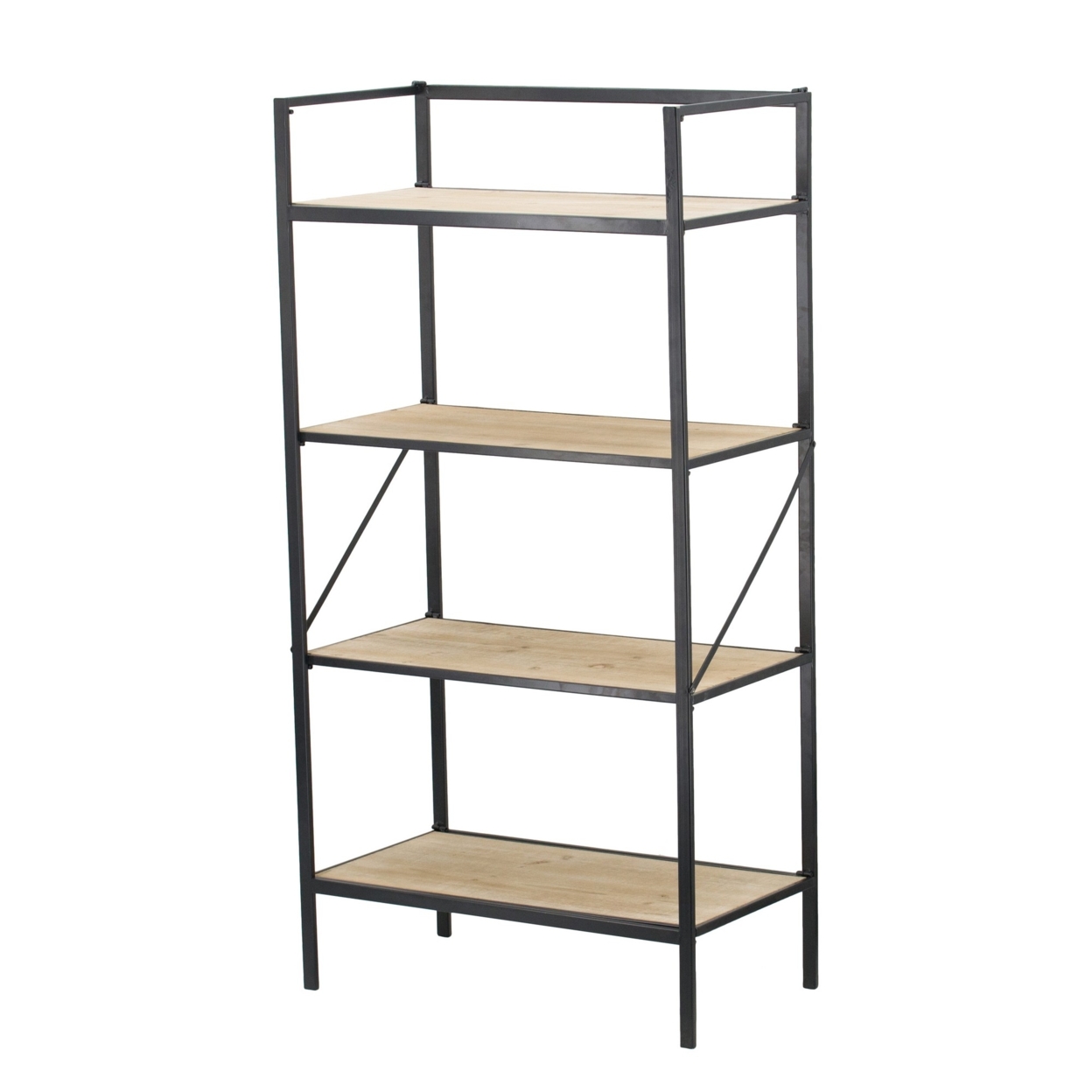 47 Inch Standing Bookshelf, Modern, 4 Tier, Fir Wood, Iron, Black, Brown, Saltoro Sherpi