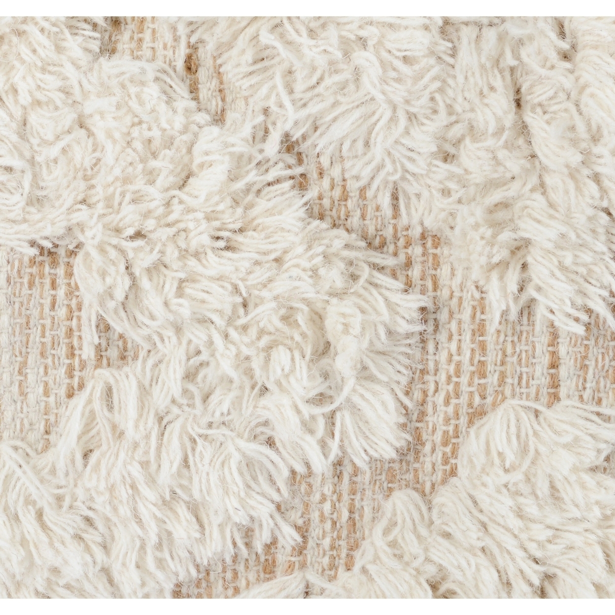 24 Inch Classic Wool Sqaure Pouf, Wide Design, Handwoven Texture, Beige, Saltoro Sherpi