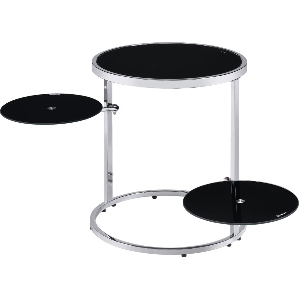 20 Inch Accent Table With 2 Tier Swivel Glass Shelves, Black And Chrome-Saltoro Sherpi