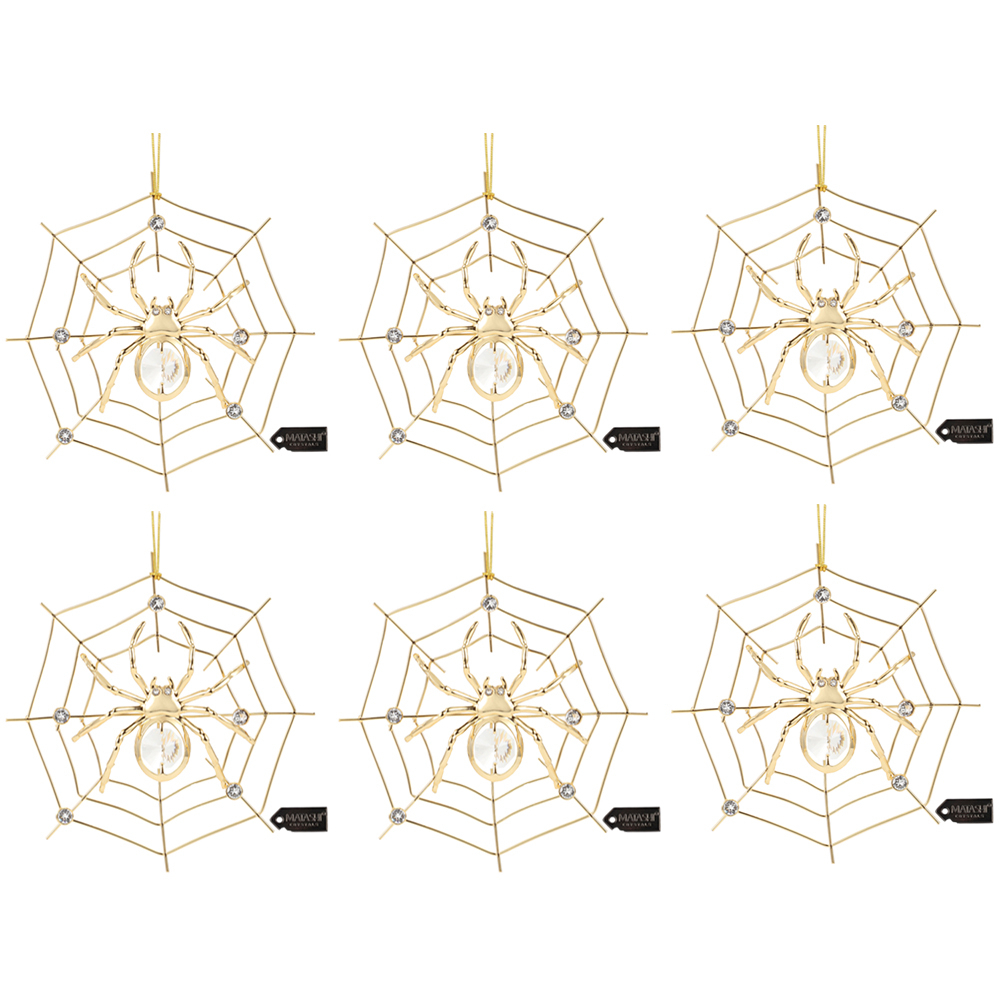 Lot Of (6) Matashi 24K Gold Plated Crystal Studded Lucky Spider Hanging Ornaments For Christmas Tree Spider Miracle Traditions