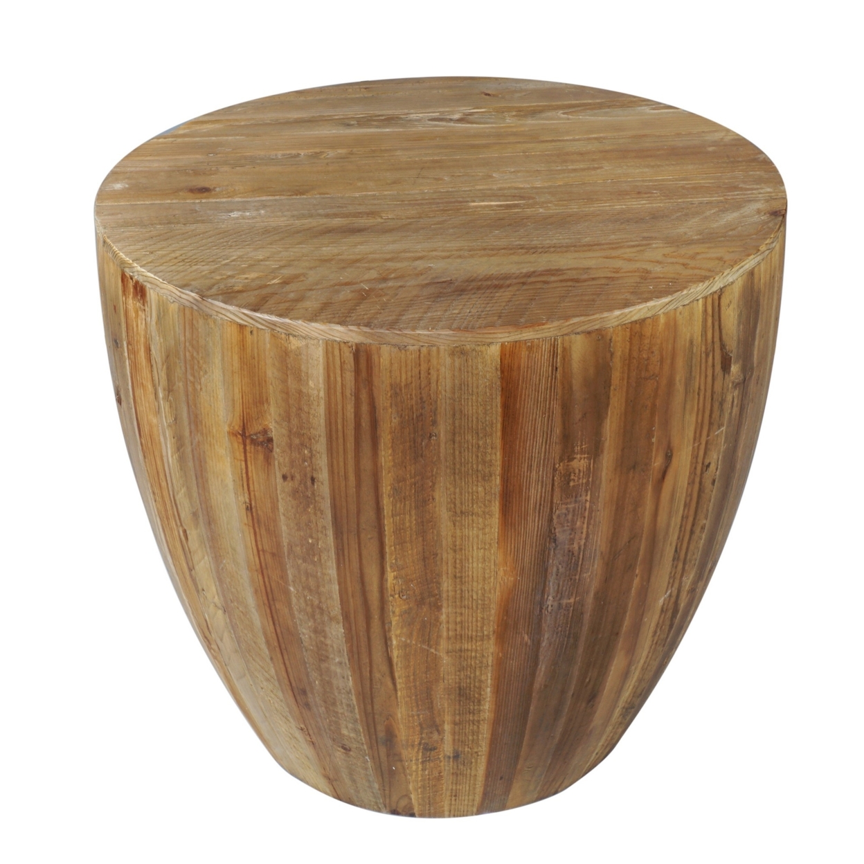 26 Inch Side End Table, Recycled Fir Wood, Round Drum Shape, Walnut Brown- Saltoro Sherpi