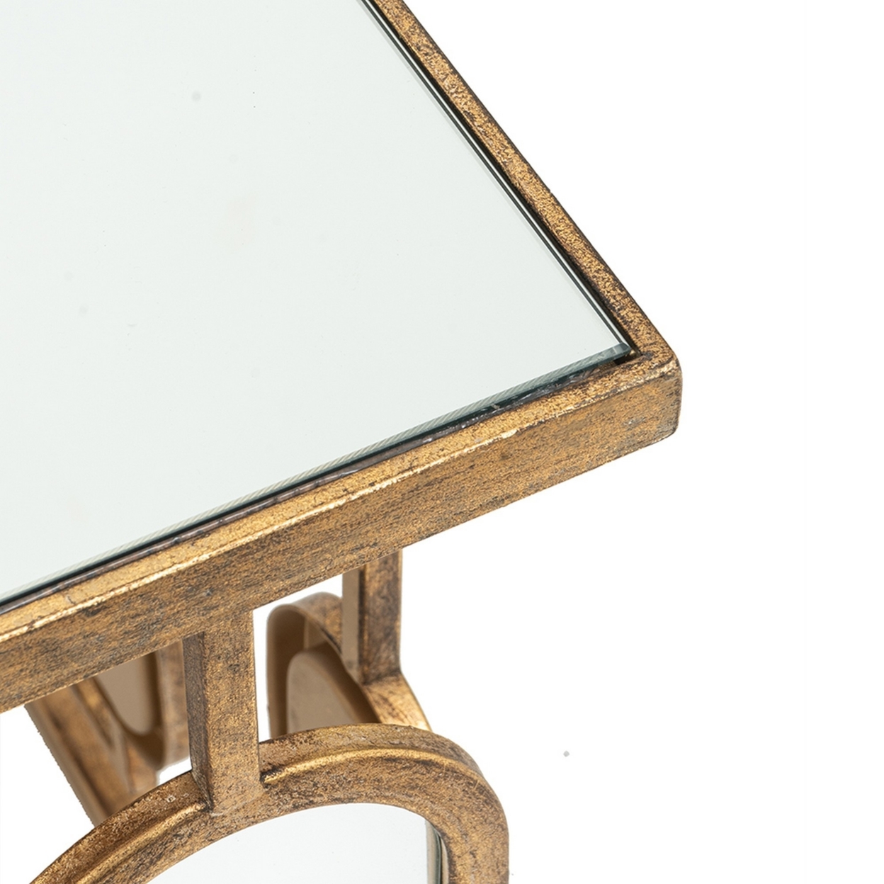 32 Inch Coffee Table, Mirror Top, Geometric Patterns, Iron, Modern, Gold- Saltoro Sherpi