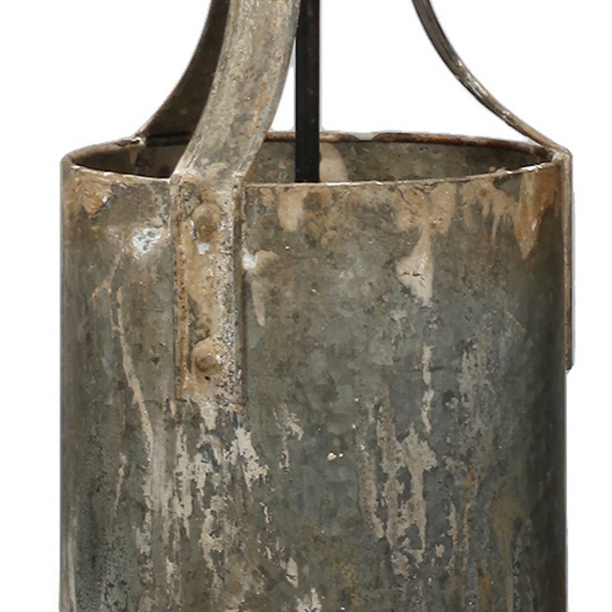 8 Inch Rustic Chandelier Pendant Light, Iron, Vintage Aged Galvanized Gray- Saltoro Sherpi