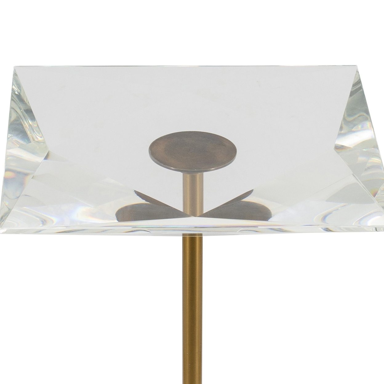 13 Inch Side End Table, Glass Top, Metal And Marble Base, White And Gold- Saltoro Sherpi