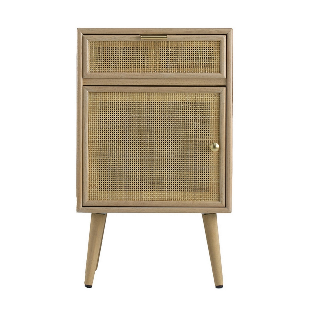 Keli 28 Inch Accent Cabinet, 1 Drawer, Pine, Woven Rattan Design, Natural, Saltoro Sherpi