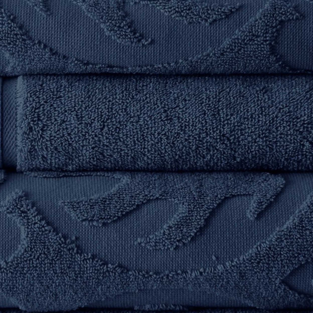 Oya 6 Piece Soft Egyptian Cotton Towel Set, Medallion Pattern, Navy Blue- Saltoro Sherpi