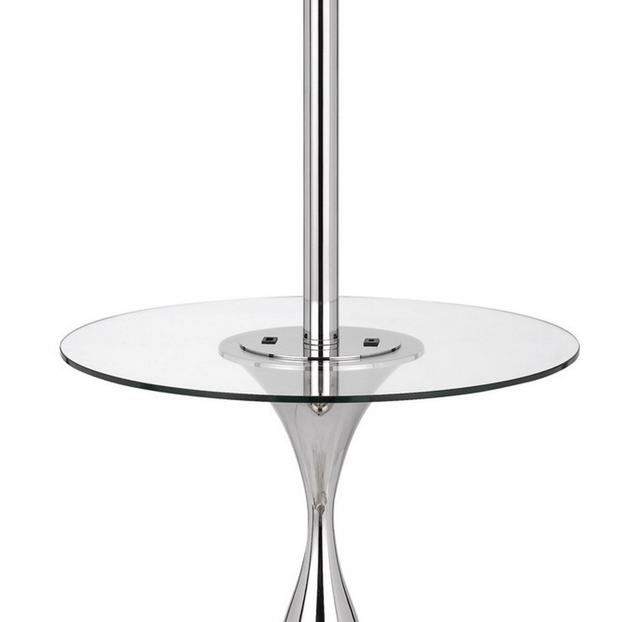 Ava 61 Inch Modern Floor Lamp, Glass Tray Table, 1 USB Port, Glossy, Chrome- Saltoro Sherpi