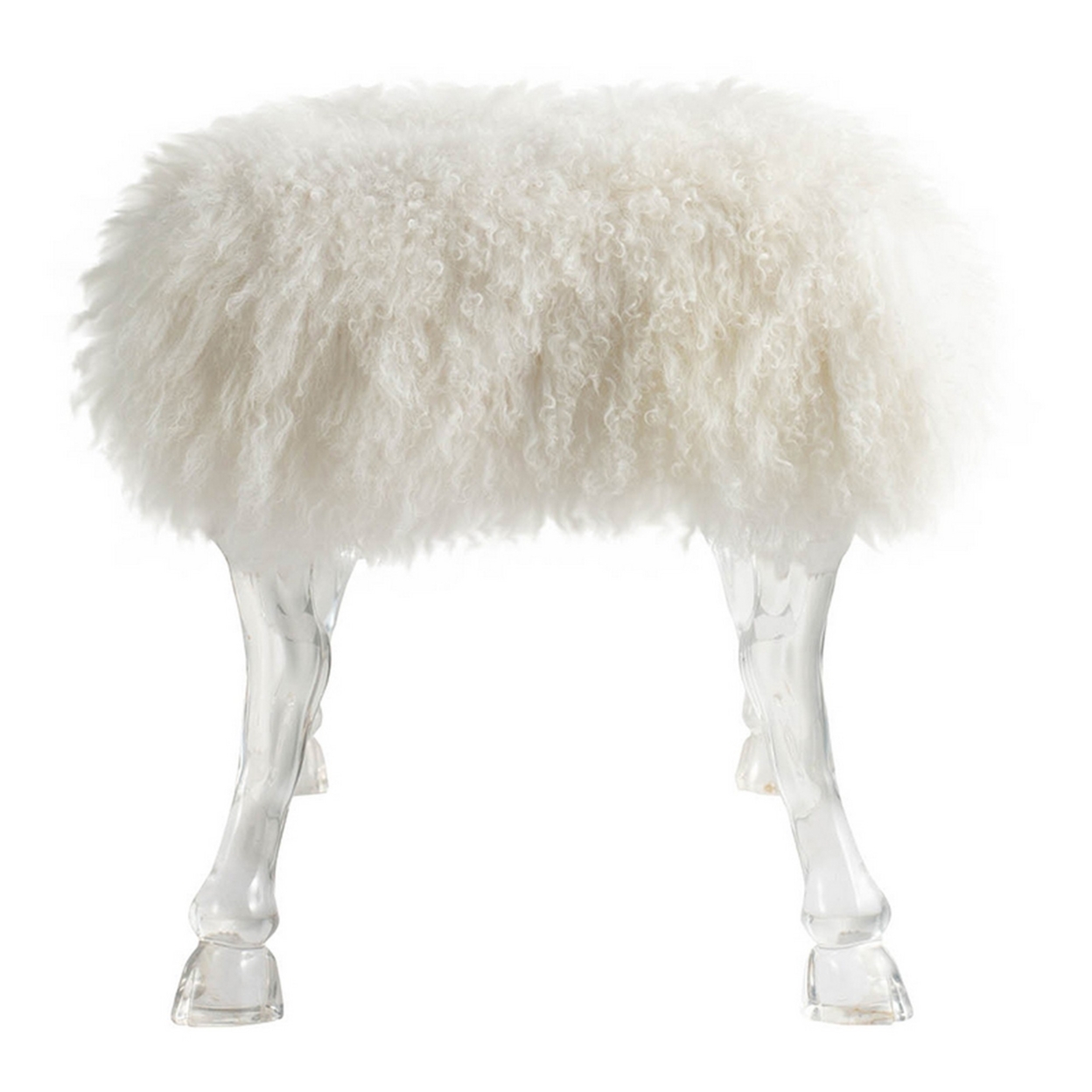 49 Inch Modern Accent Bench, Faux Fur Upholstered, Hooved Legs, All White- Saltoro Sherpi