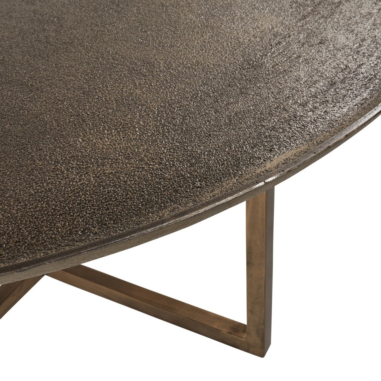 Rexi 40 Inch Aluminum Coffee Table, Round Tray Top, Bronze- Saltoro Sherpi
