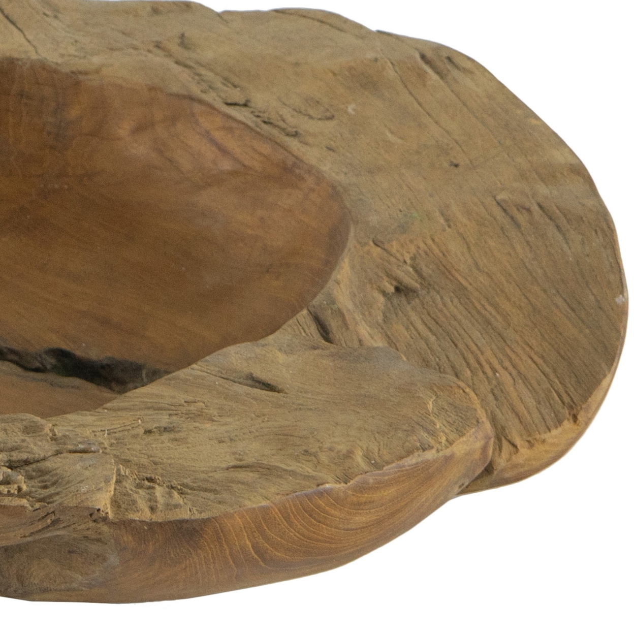 Set Of 2 Decoratie Teak Wood Table Bowls, Brown, Natural Edge, Brown Finish- Saltoro Sherpi