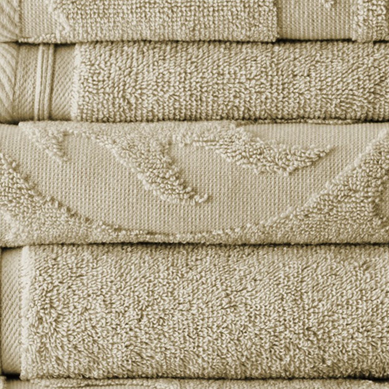 Oya 6 Piece Soft Egyptian Cotton Towel Set, Solid Medallion Pattern, Beige- Saltoro Sherpi