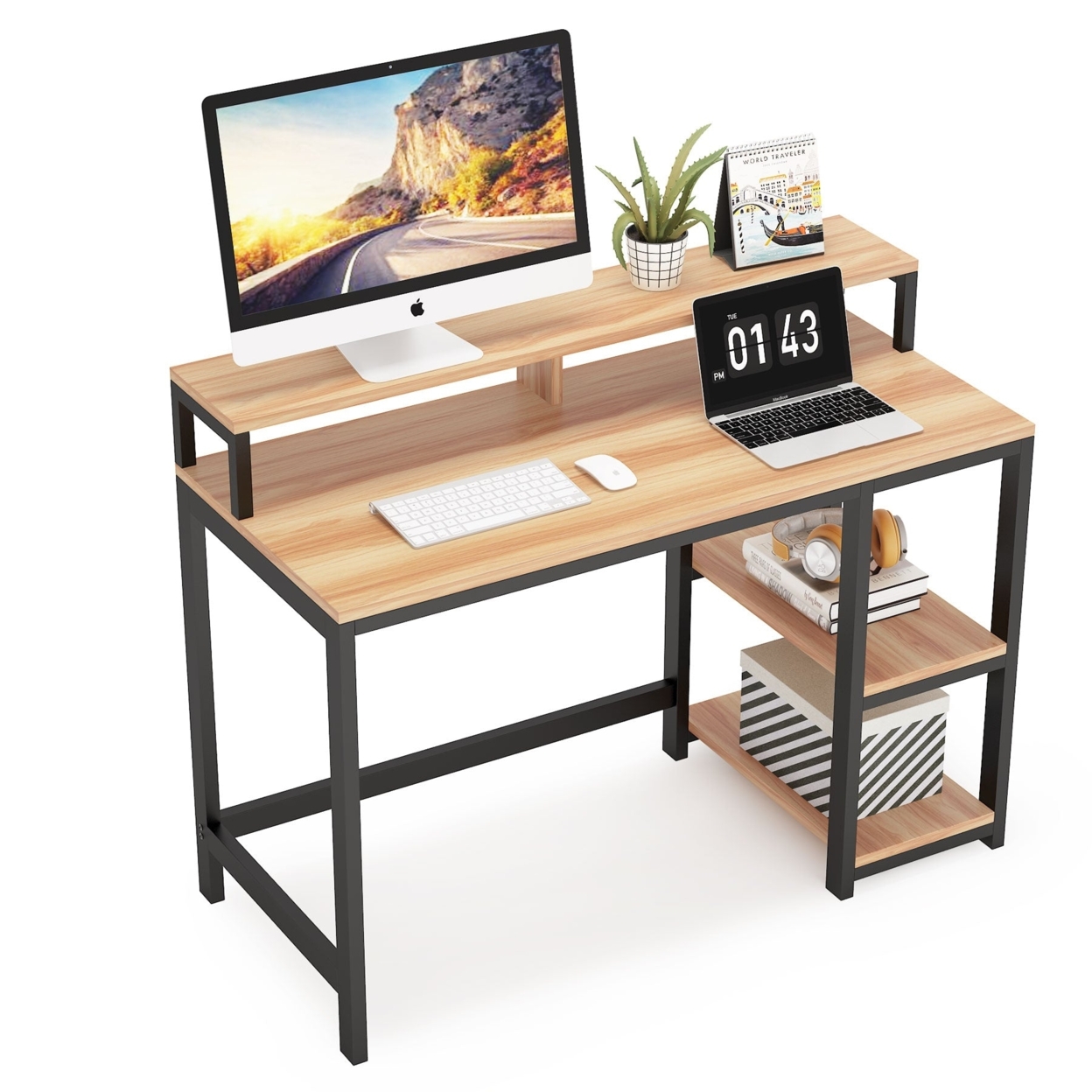 Tribesigns Computer Desk Industrial Writing Desk For Study - Maple Wood
