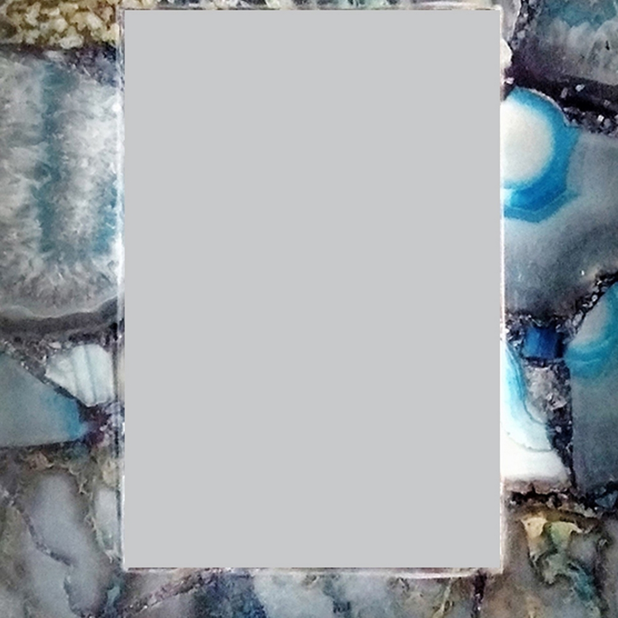 9 Inch Accent Photo Frame, Agate Stone, 6 Inch Photo Opening, Blue, White- Saltoro Sherpi