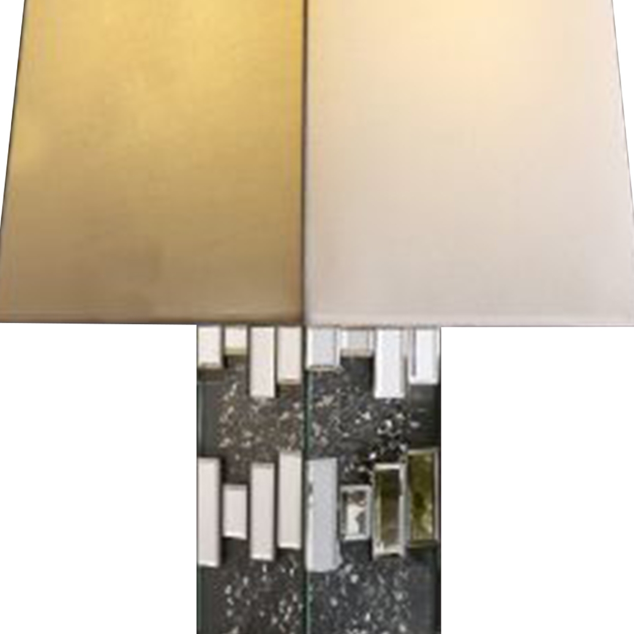 Table Lamp With Cuboid Shape And Mirrored Trim, Silver- Saltoro Sherpi