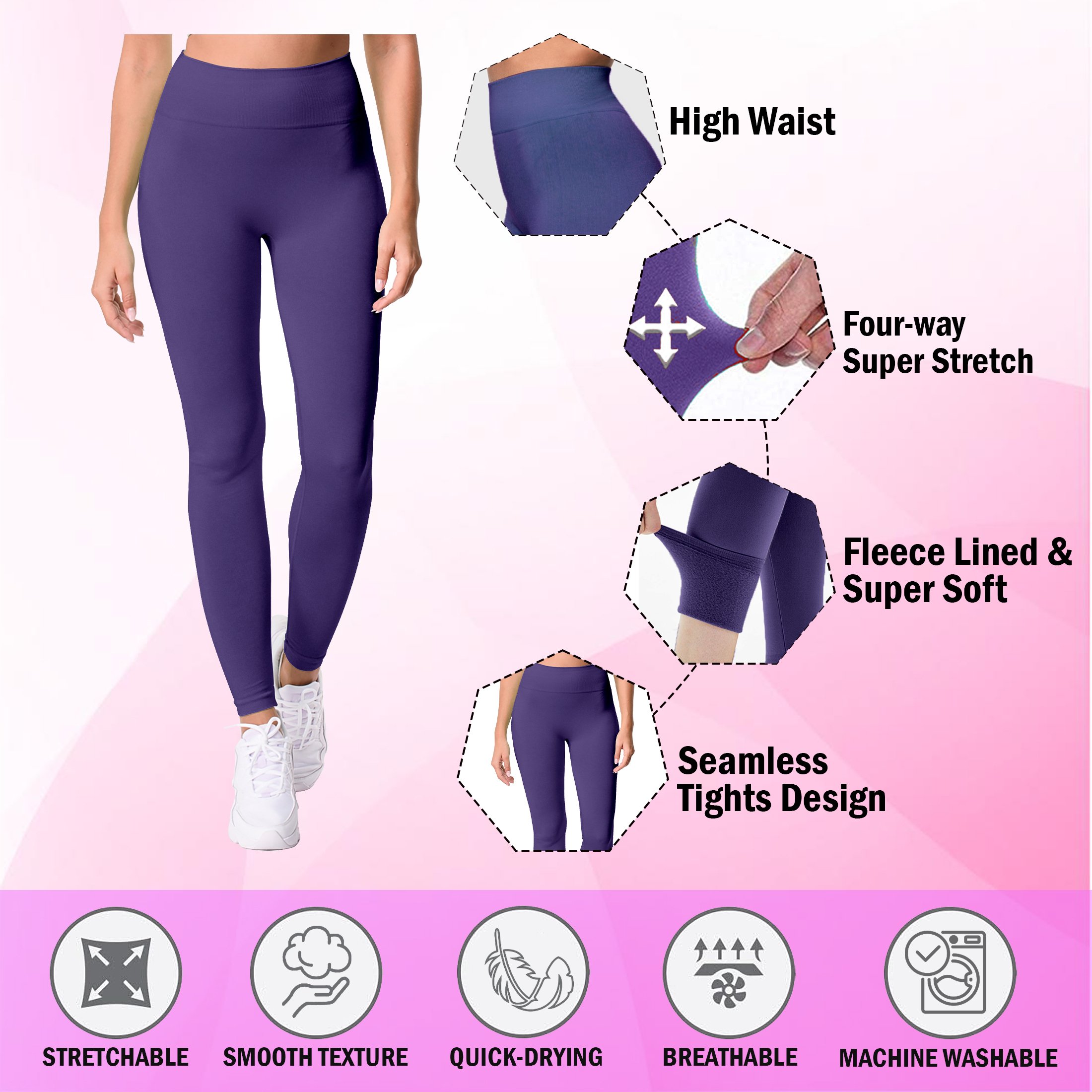 2-Pack: Women's Cozy Fleece-Lined Seamless Workout Leggings Yoga Pants - L