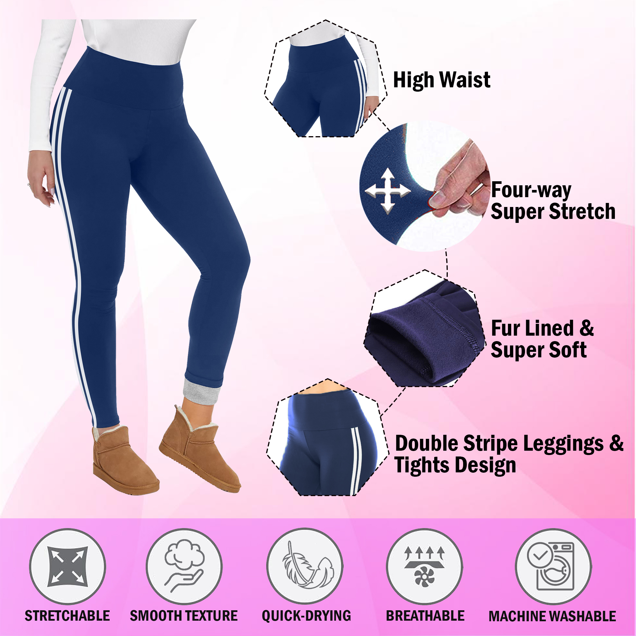 3-Pack: Women's Ultra Soft Fur Lined Yoga Pants High Waisted Leggings - L/XL