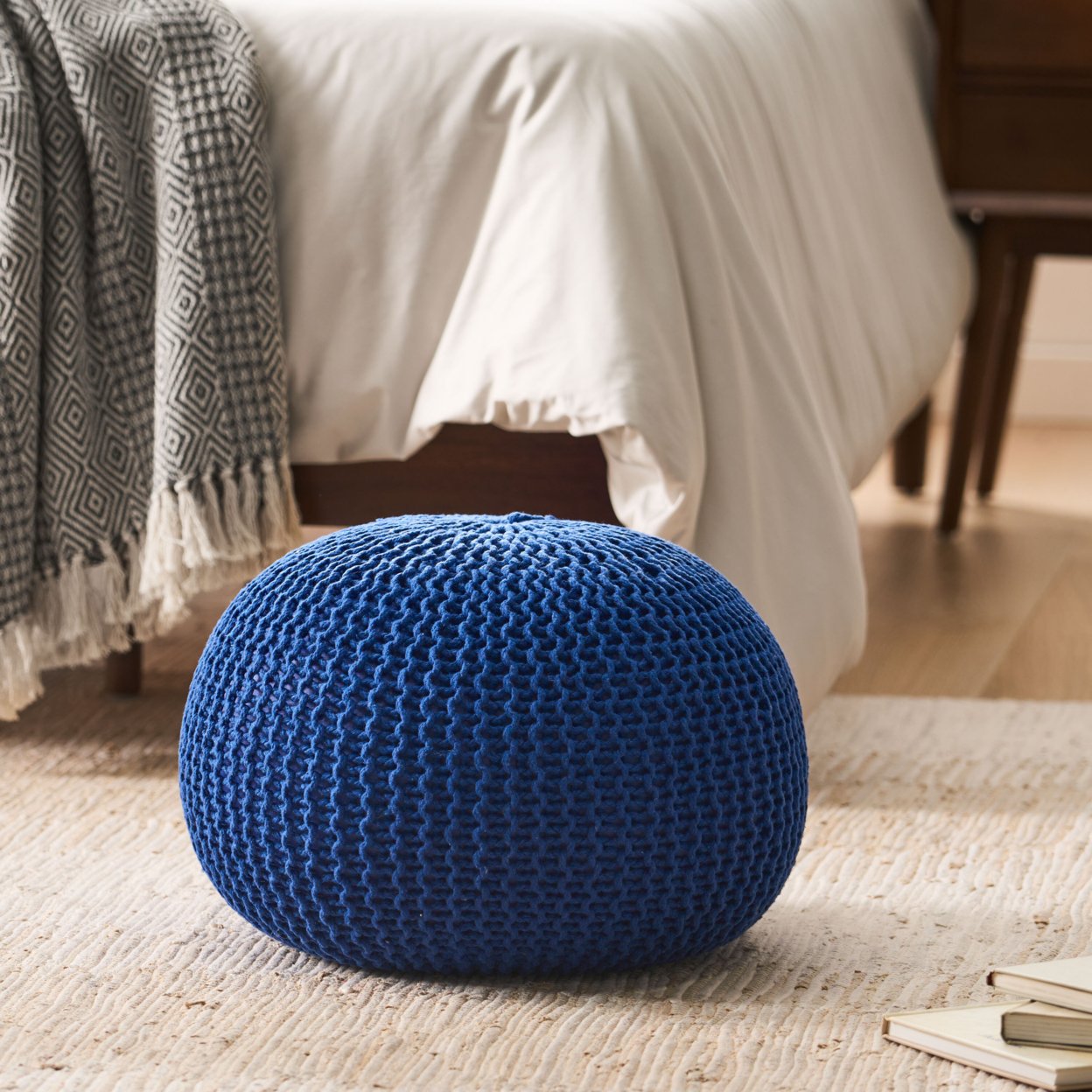 Belle Knitted Cotton Pouf - Navy