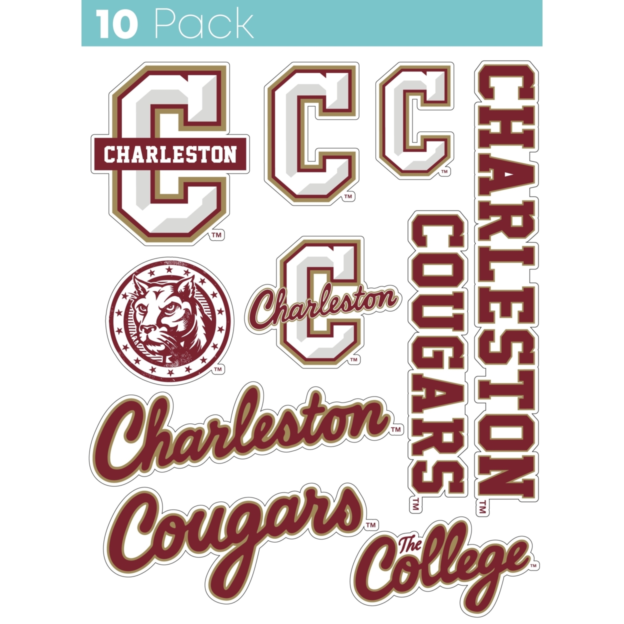 College Of Charleston 10 Pack Collegiate Vinyl Decal StickerÂ 