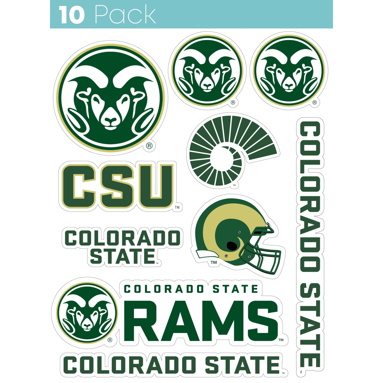 Colorado State Rams 10 Pack Collegiate Vinyl Decal StickerÂ 