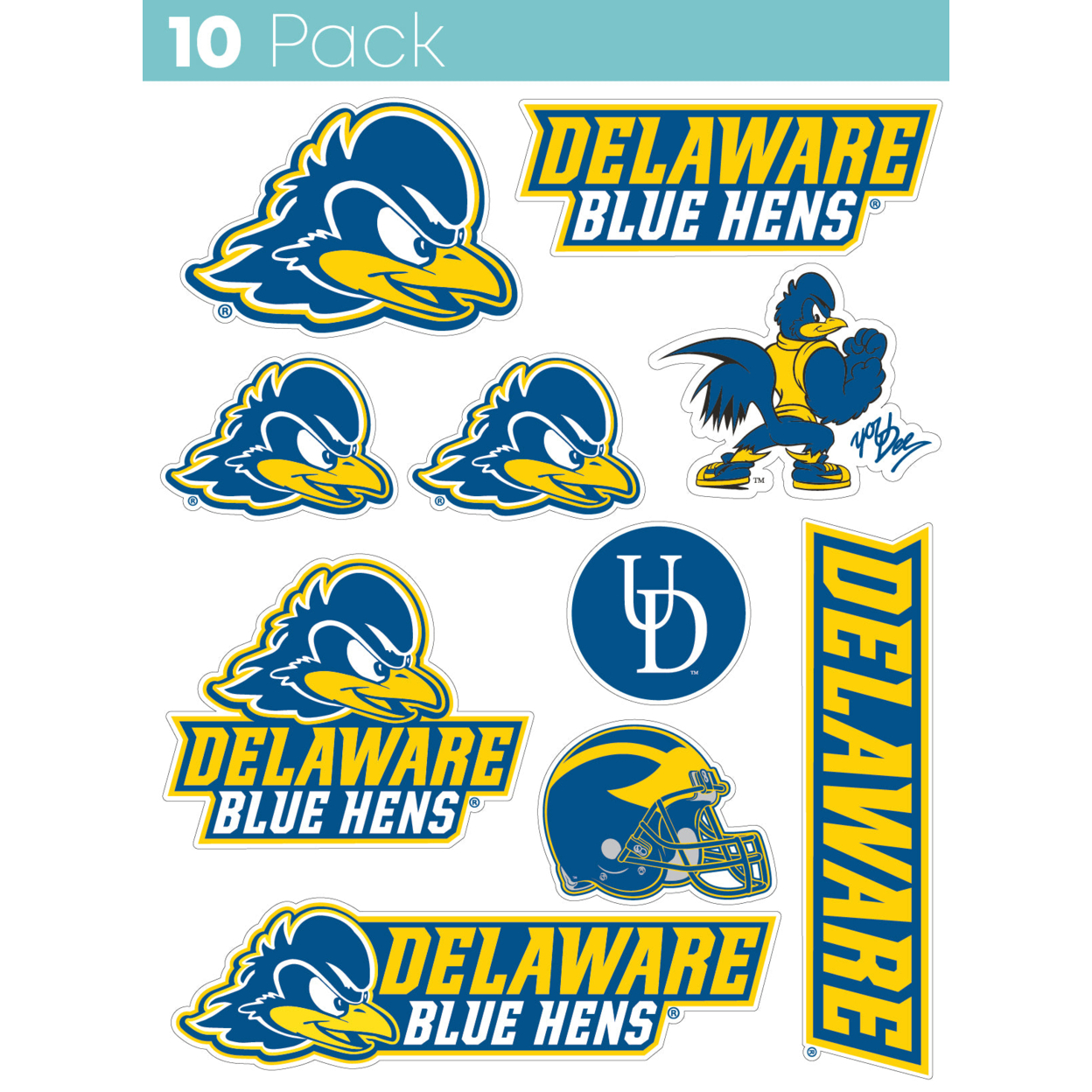 Delaware Blue Hens 10 Pack Collegiate Vinyl Decal StickerÂ 