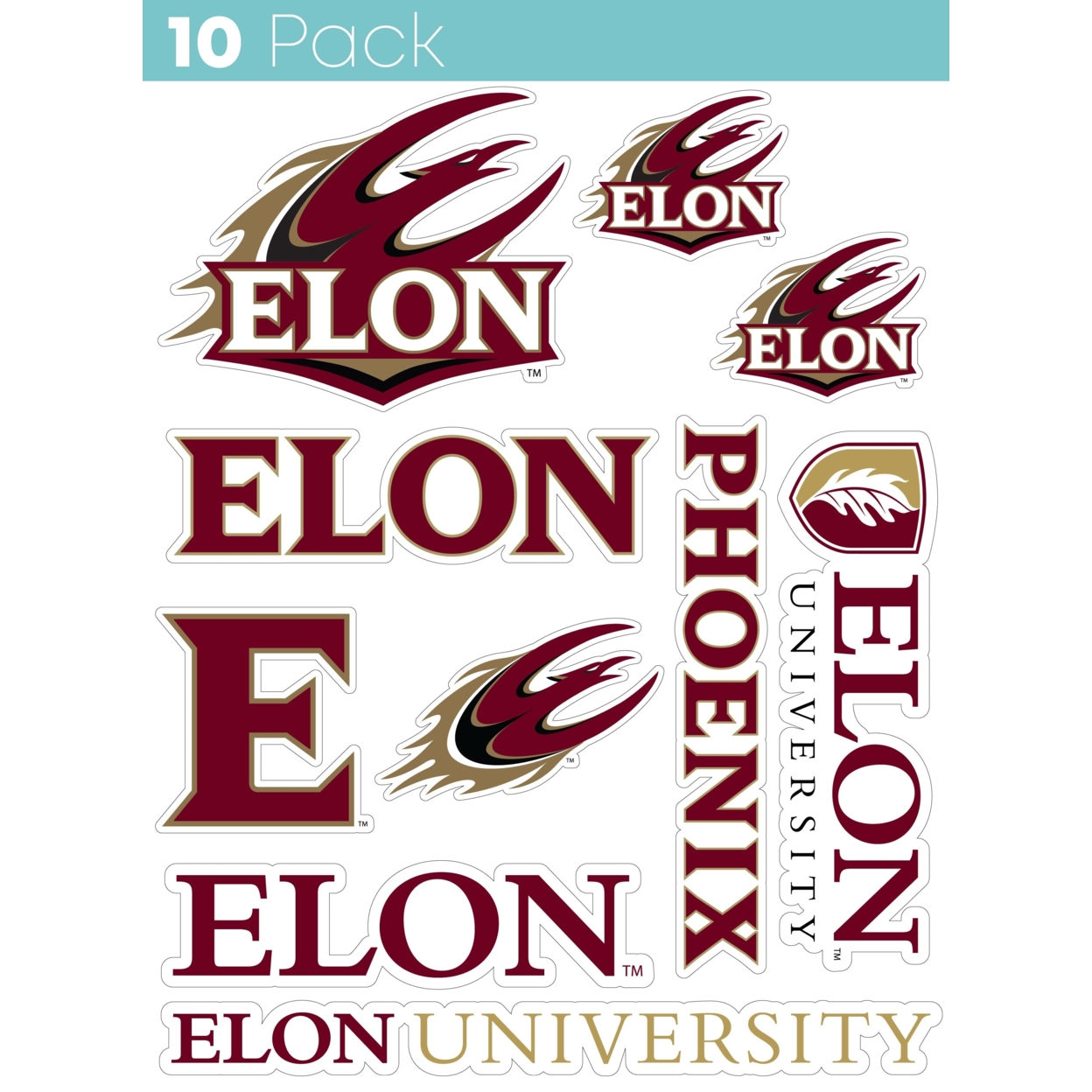 Elon University 10 Pack Collegiate Vinyl Decal StickerÂ 
