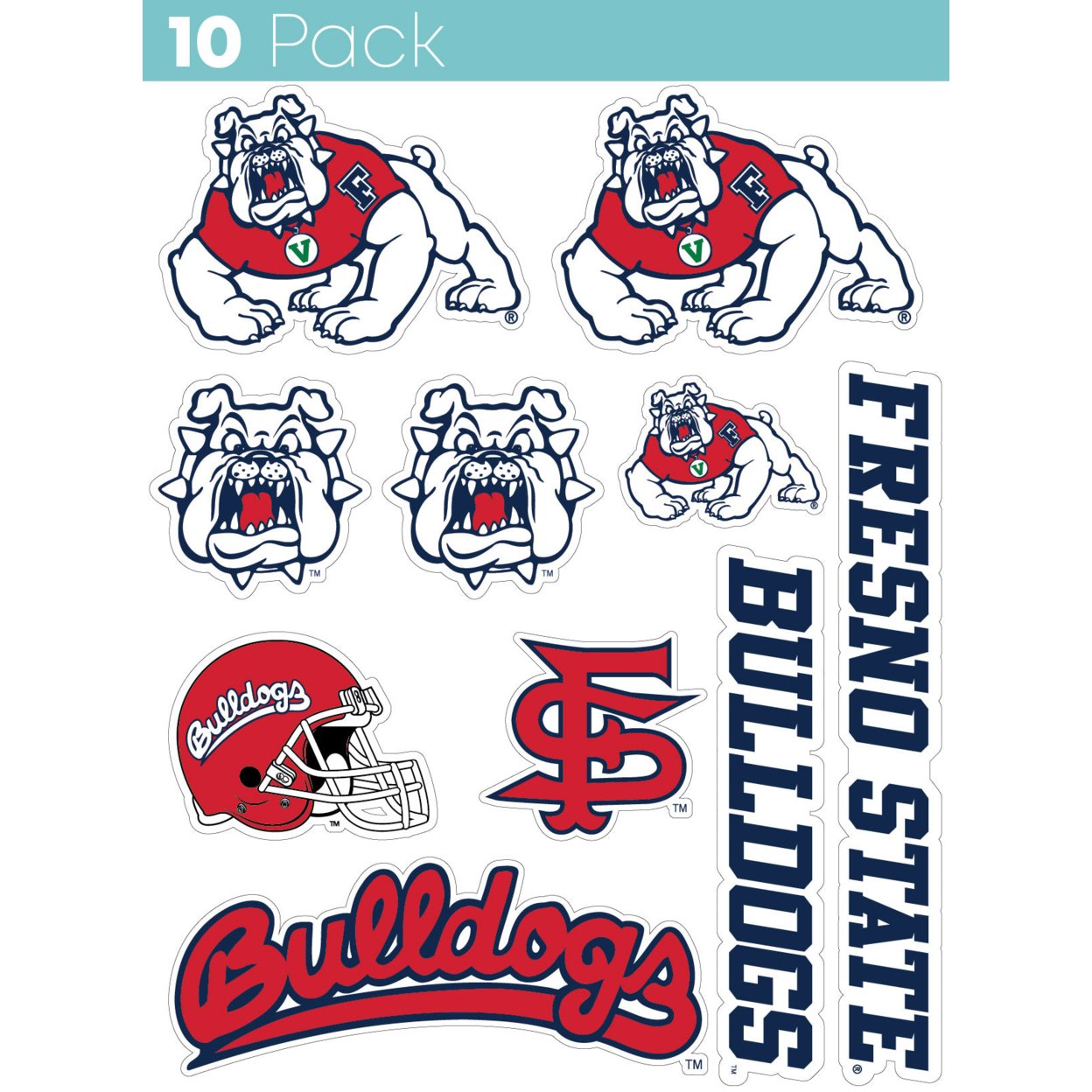 Fresno State Bulldogs 10 Pack Collegiate Vinyl Decal StickerÂ 