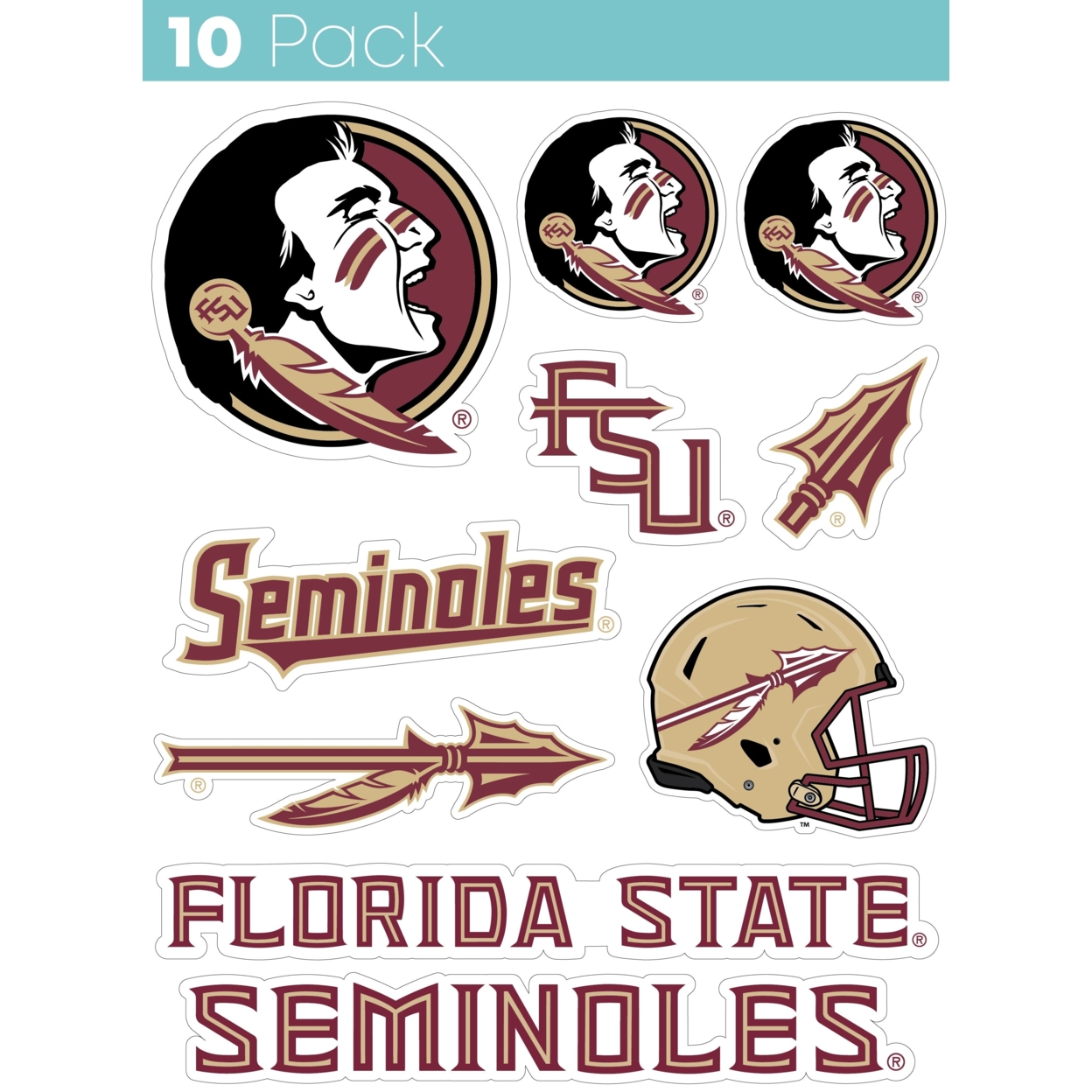 Florida State Seminoles 10 Pack Collegiate Vinyl Decal StickerÂ 