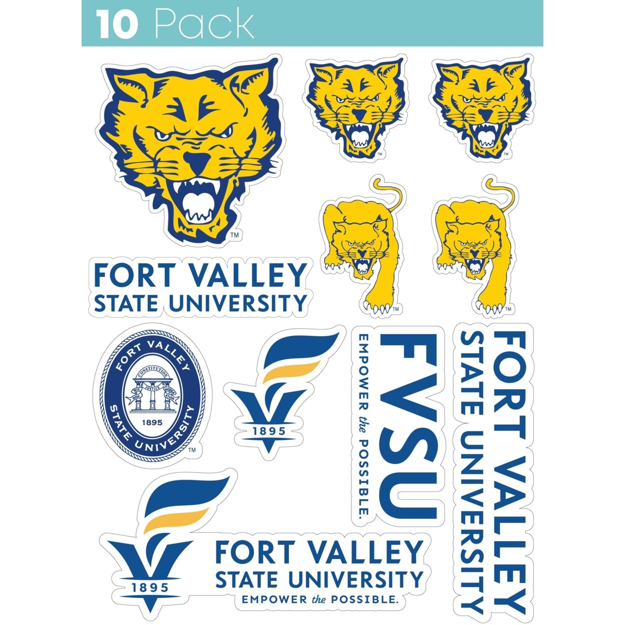 Fort Valley State University 10 Pack Collegiate Vinyl Decal StickerÂ 