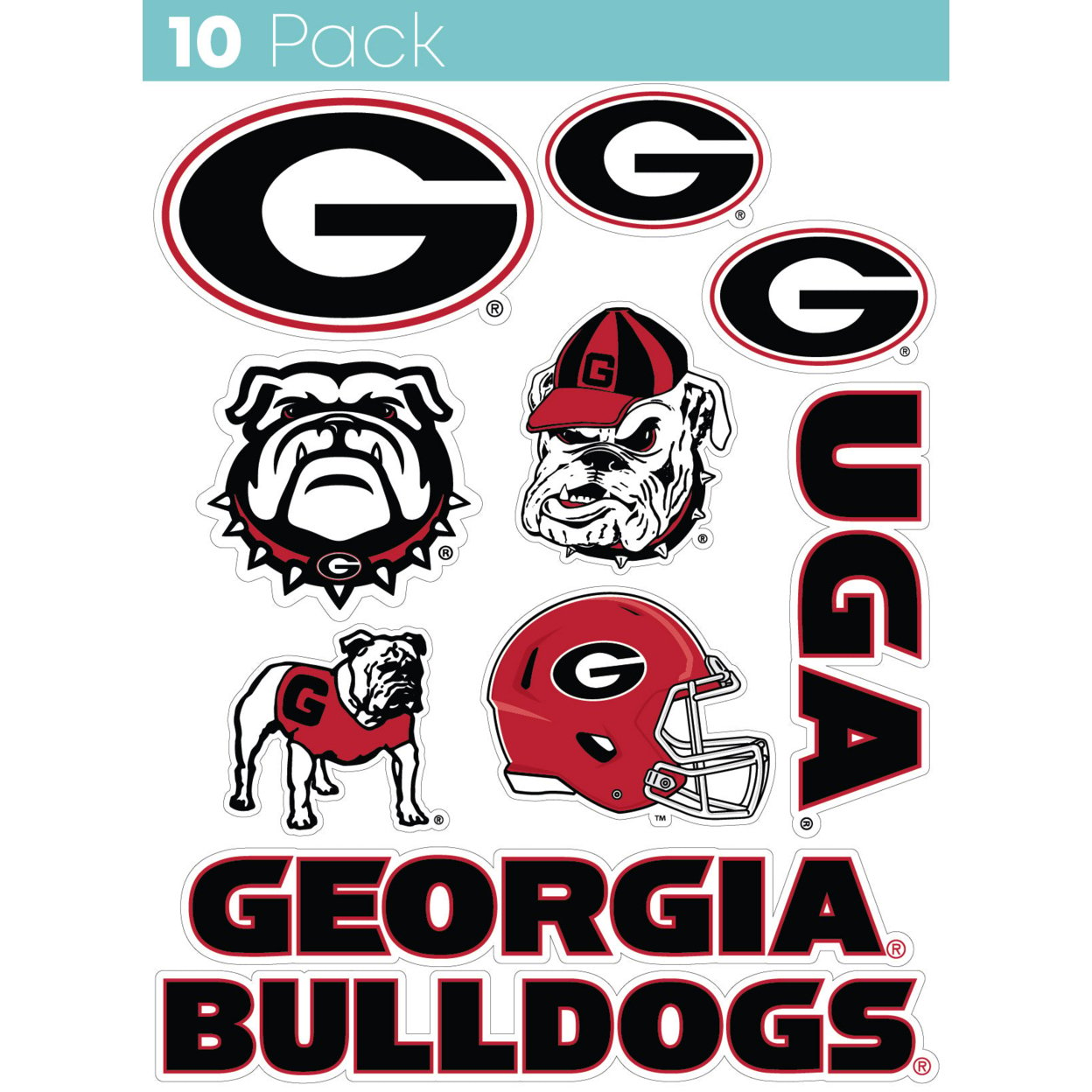 Georgia Bulldogs 10 Pack Collegiate Vinyl Decal StickerÂ 