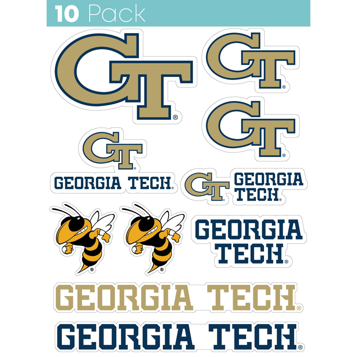 Georgia Tech Yellow Jackets 10 Pack Collegiate Vinyl Decal StickerÂ 