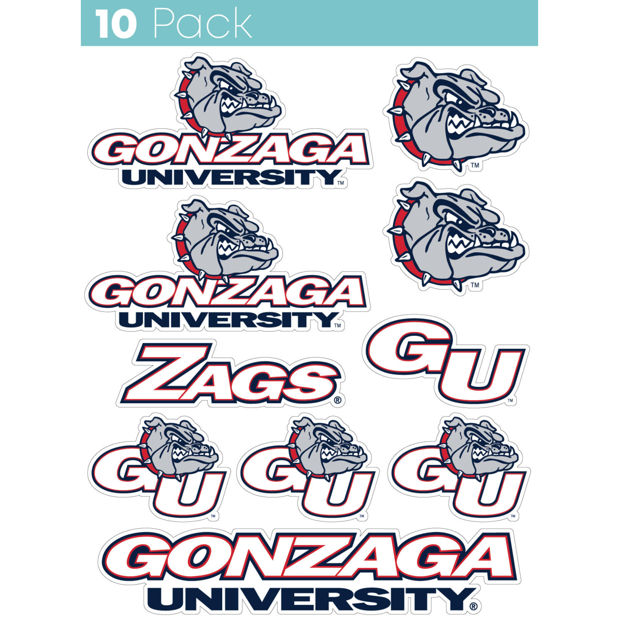 Gonzaga Bulldogs 10 Pack Collegiate Vinyl Decal StickerÂ 