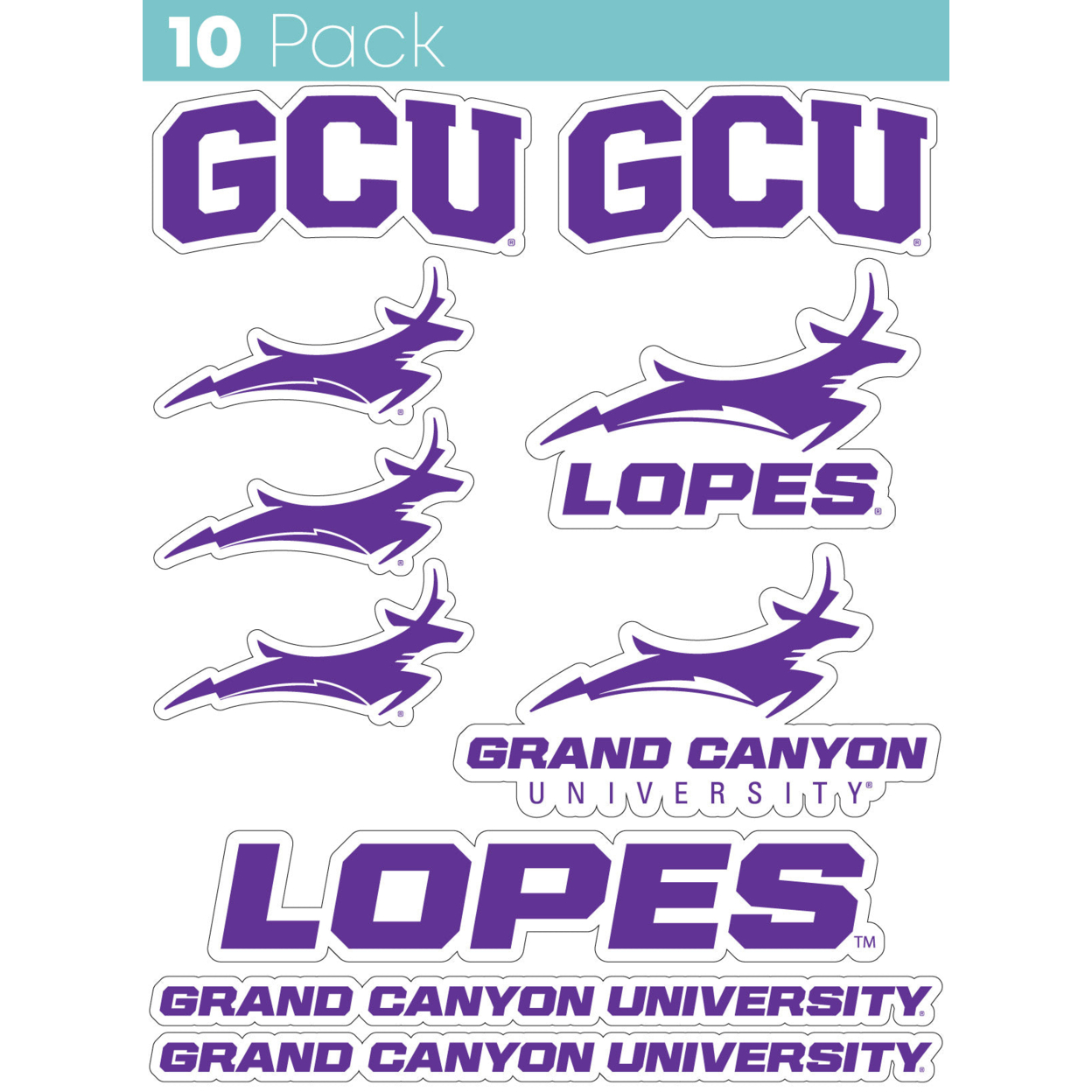 Grand Canyon University Lopes 10 Pack Collegiate Vinyl Decal StickerÂ 