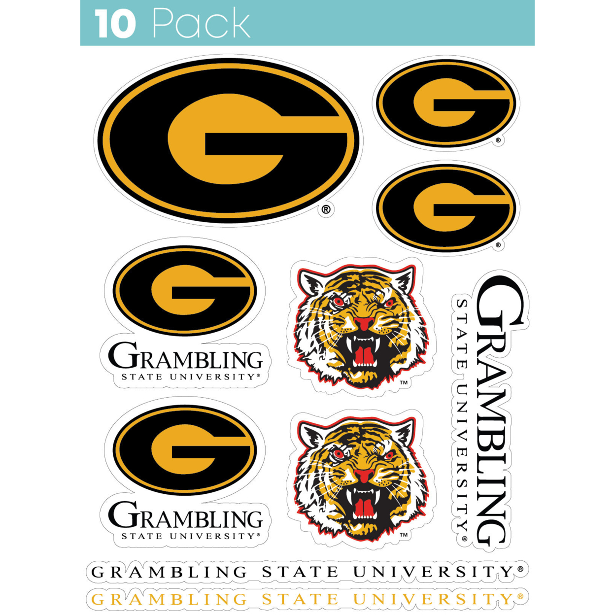 Grambling State Tigers 10 Pack Collegiate Vinyl Decal StickerÂ 