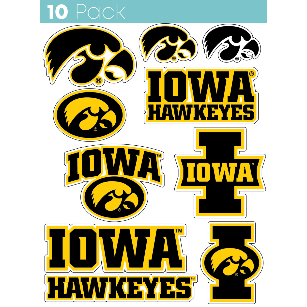 Iowa Hawkeyes 10 Pack Collegiate Vinyl Decal StickerÂ 