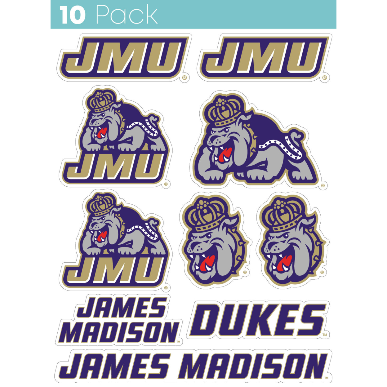 James Madison Dukes 10 Pack Collegiate Vinyl Decal StickerÂ 