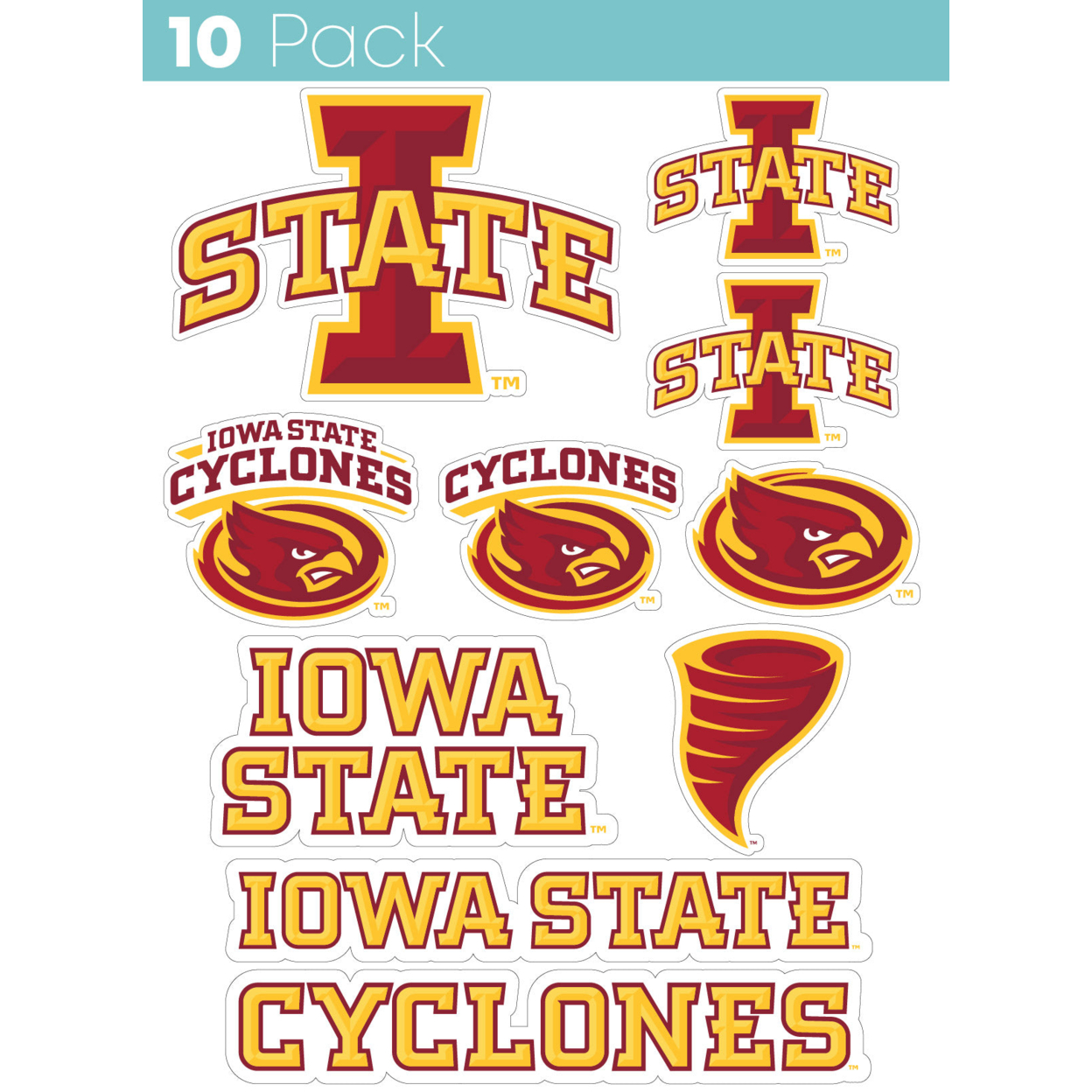 Iowa State Cyclones 10 Pack Collegiate Vinyl Decal StickerÂ 