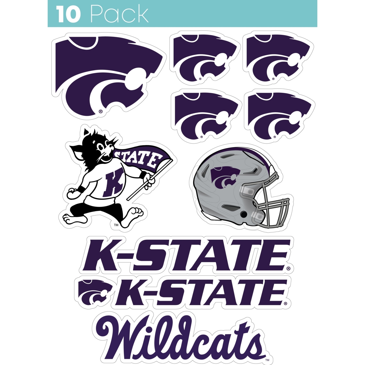 Kansas State Wildcats 10 Pack Collegiate Vinyl Decal StickerÂ 