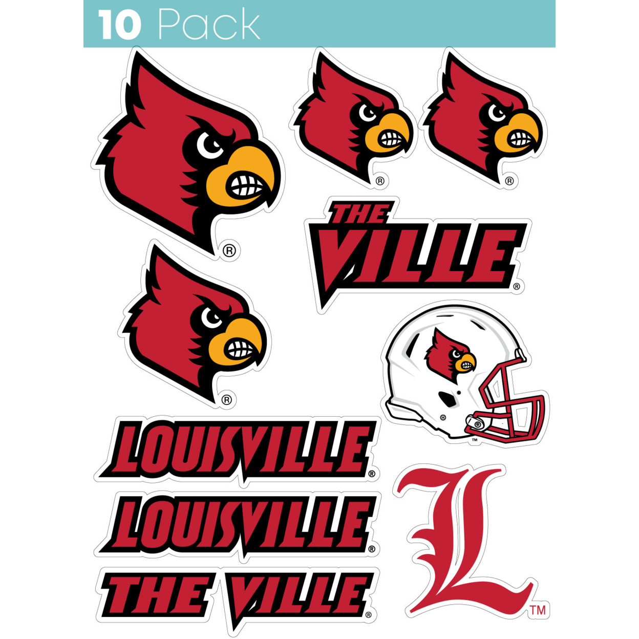 Louisville Cardinals 10 Pack Collegiate Vinyl Decal StickerÂ 