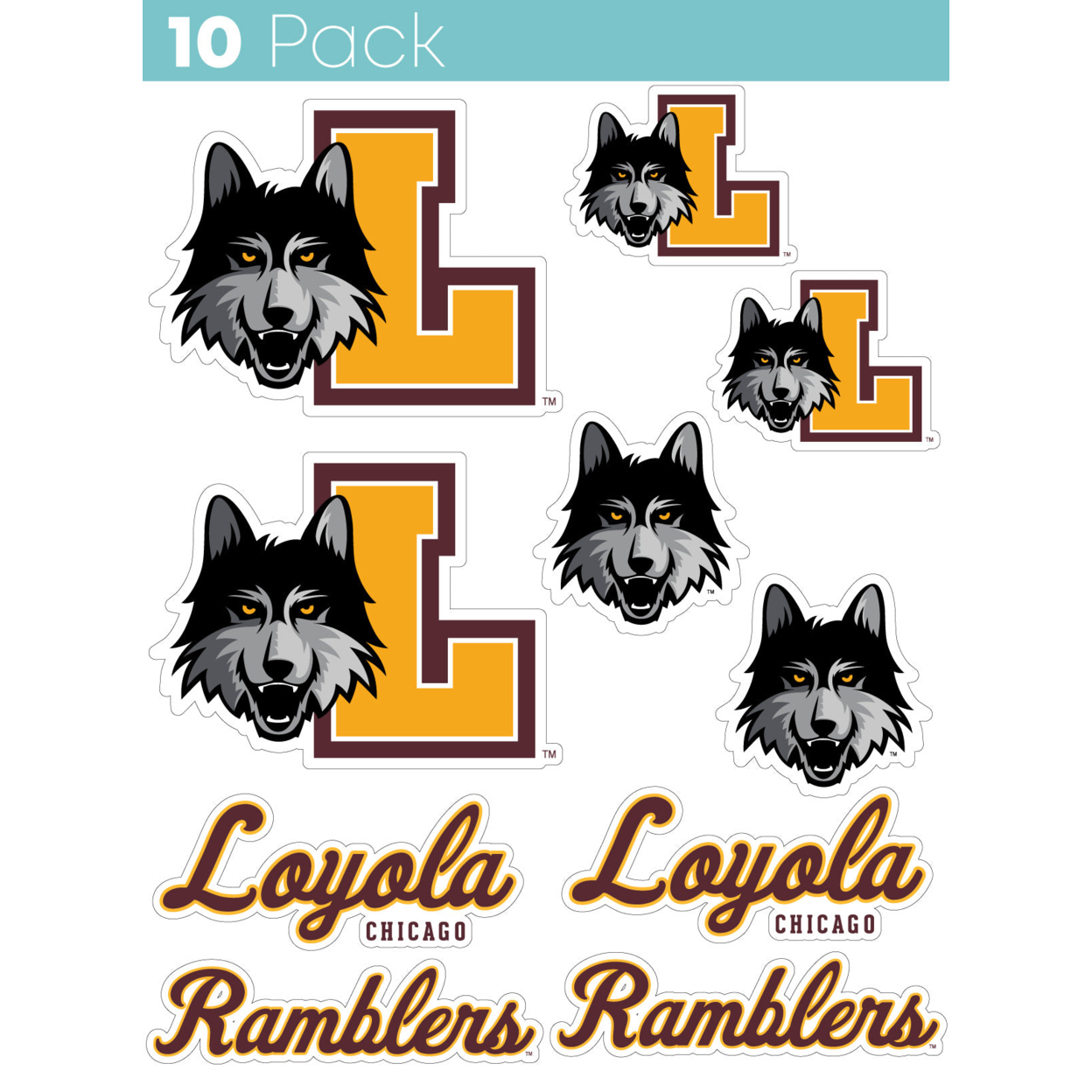 Loyola University Ramblers 10 Pack Collegiate Vinyl Decal StickerÂ 