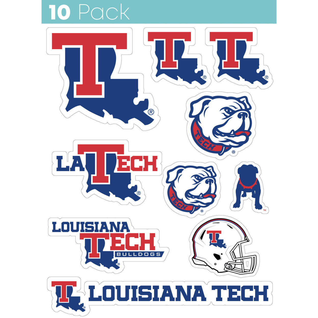 Louisiana Tech Bulldogs 10 Pack Collegiate Vinyl Decal StickerÂ 