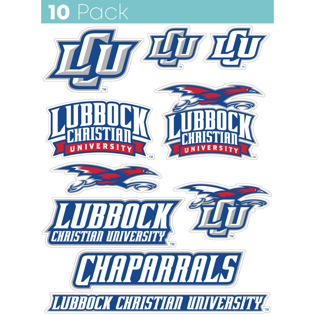Lubbock Christian University Chaparral 10 Pack Collegiate Vinyl Decal StickerÂ 