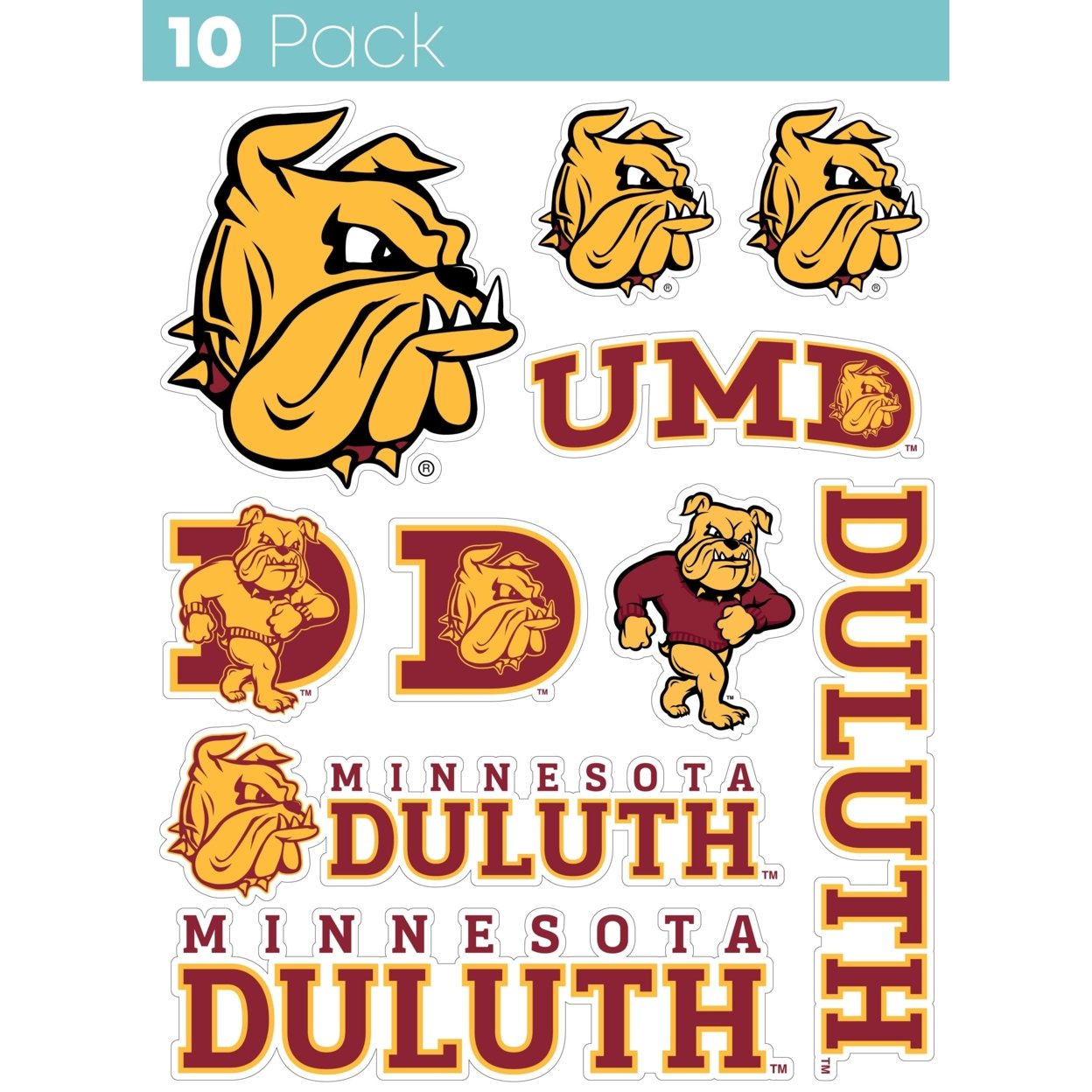 Minnesota Duluth Bulldogs 10 Pack Collegiate Vinyl Decal StickerÂ 