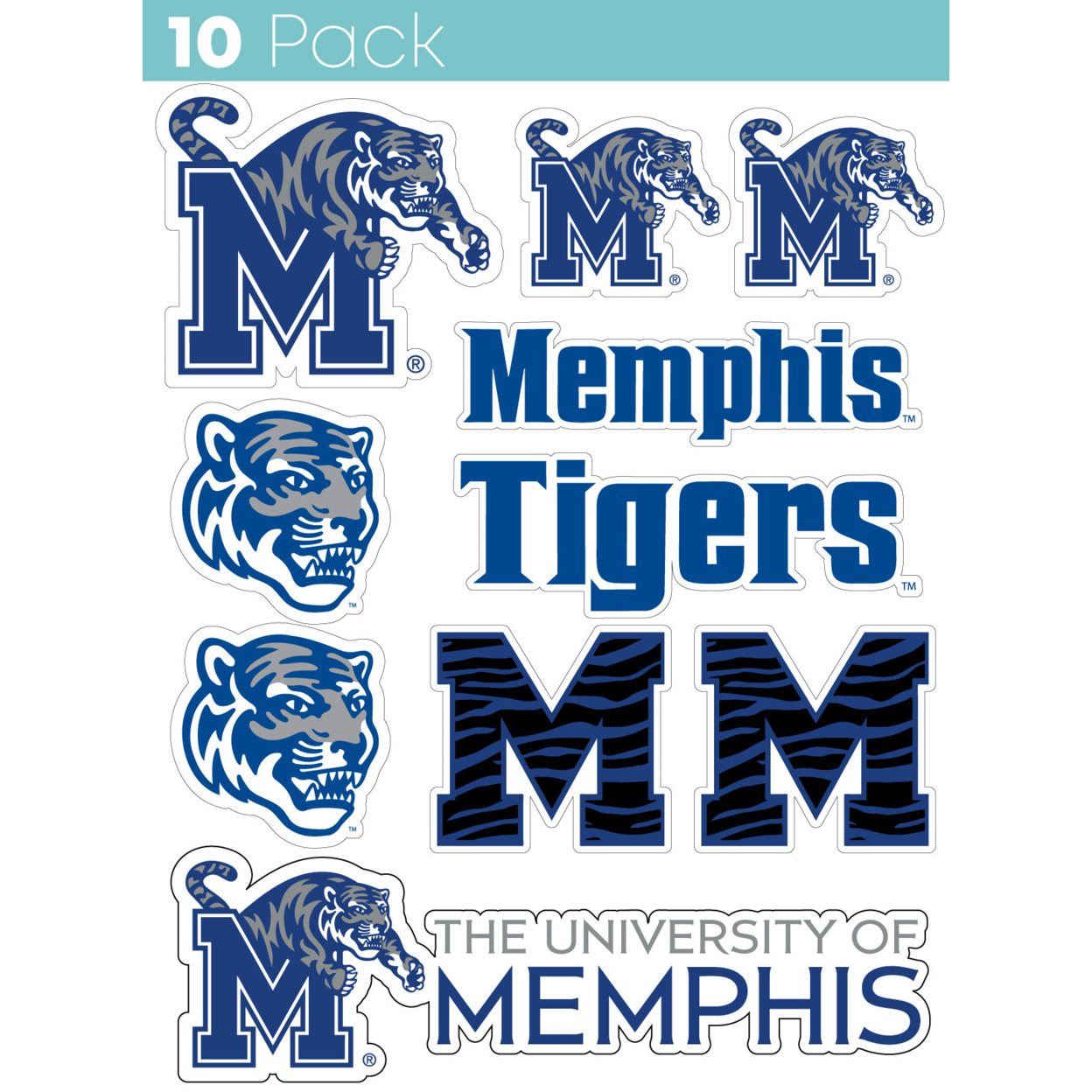 Memphis Tigers 10 Pack Collegiate Vinyl Decal StickerÂ 