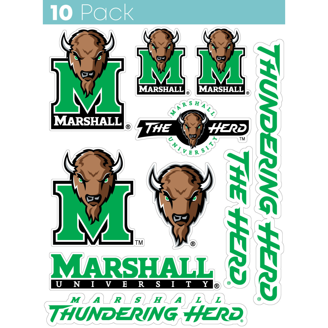 Marshall Thundering Herd 10 Pack Collegiate Vinyl Decal StickerÂ 