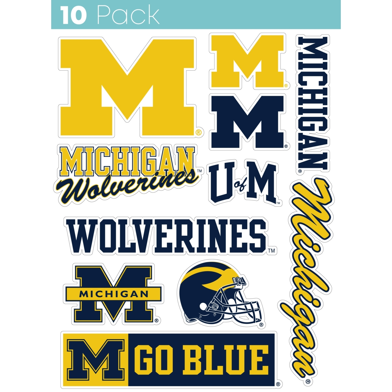 Michigan Wolverines 10 Pack Collegiate Vinyl Decal StickerÂ 